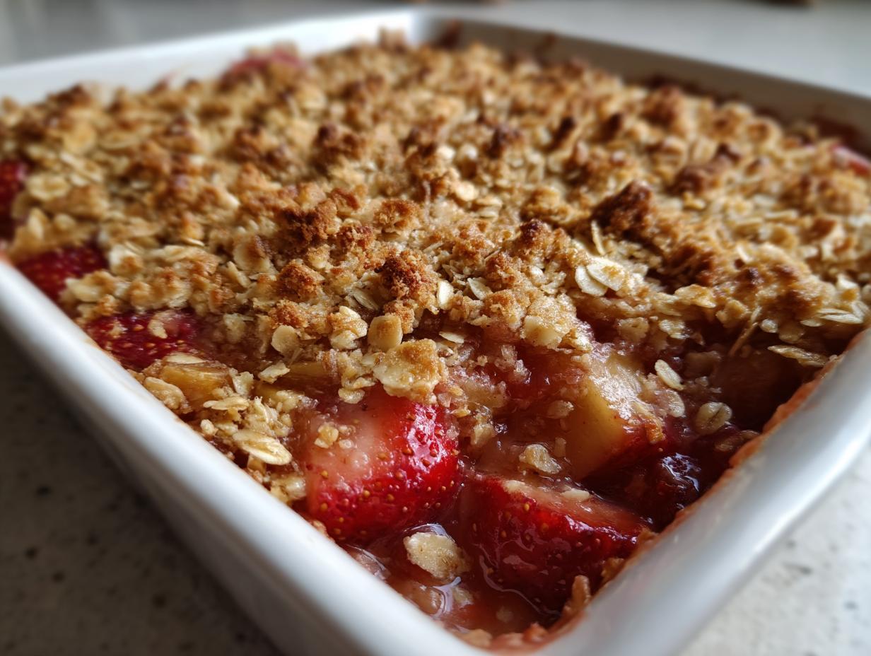 Irresistible Healthy Strawberry Rhubarb Crisp in 3 Easy Steps