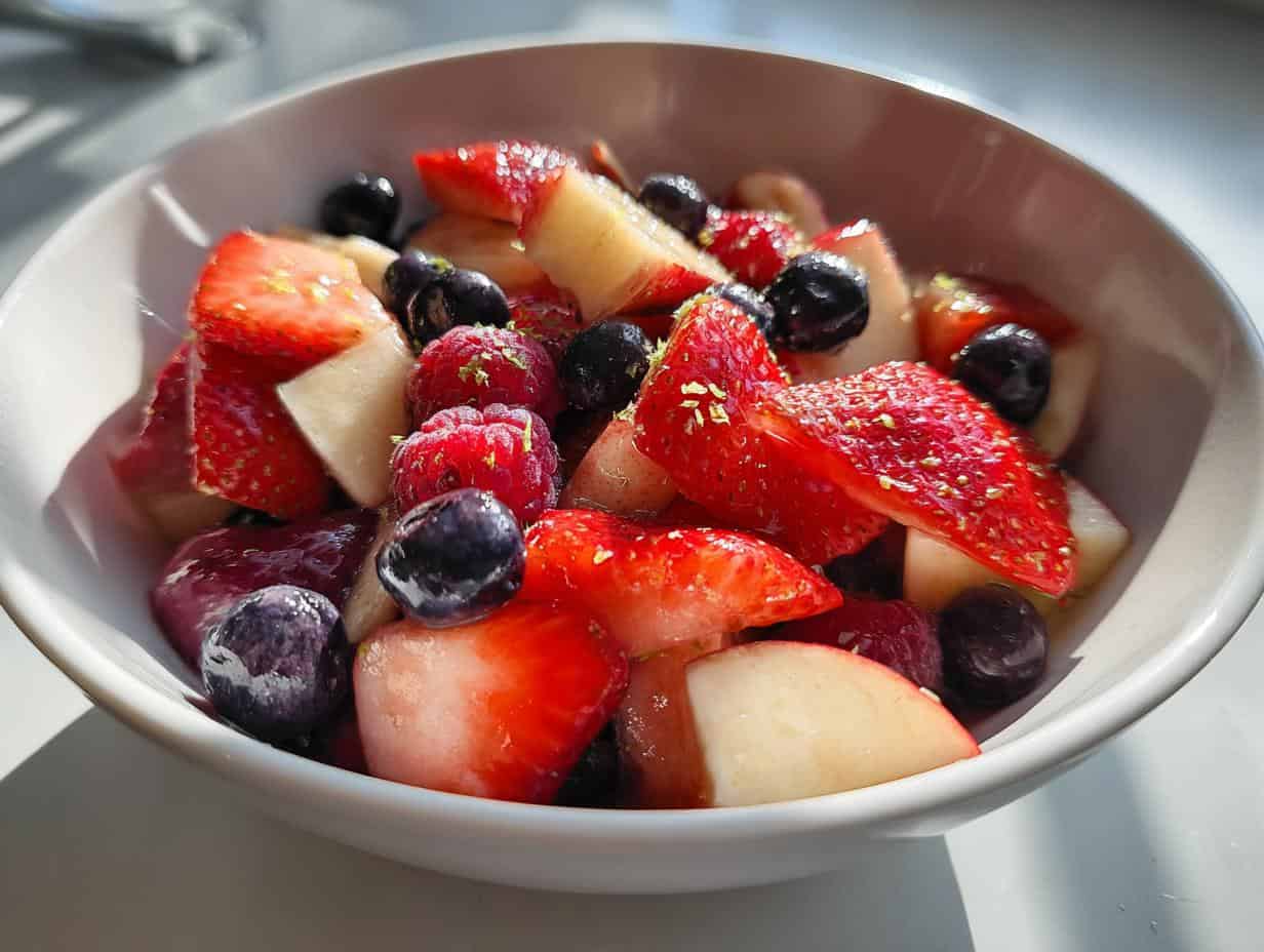 10-Minute Berry Breakfast Fruit Salad with Zesty Honey Lime Dressing