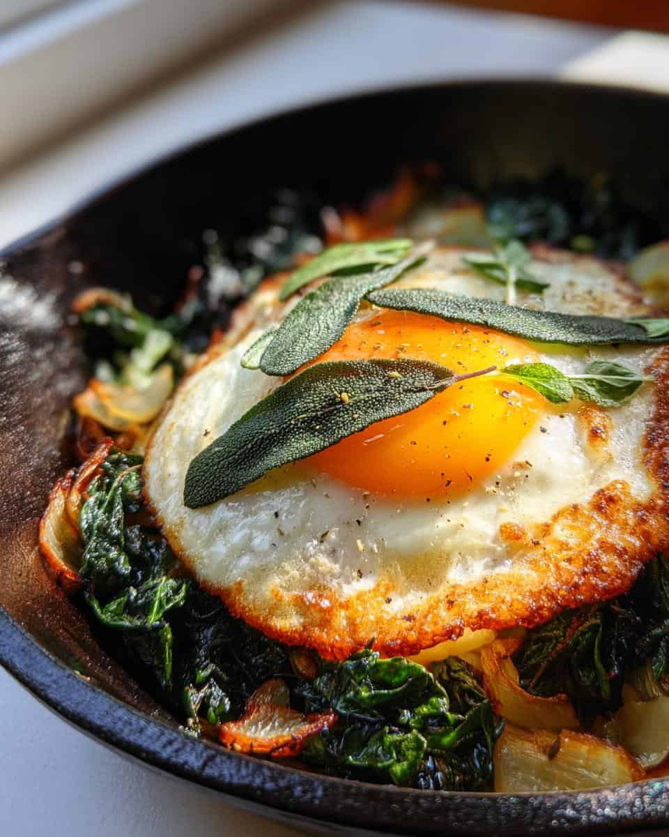 Leek & kale hash with sage fried eggs - detail 1
