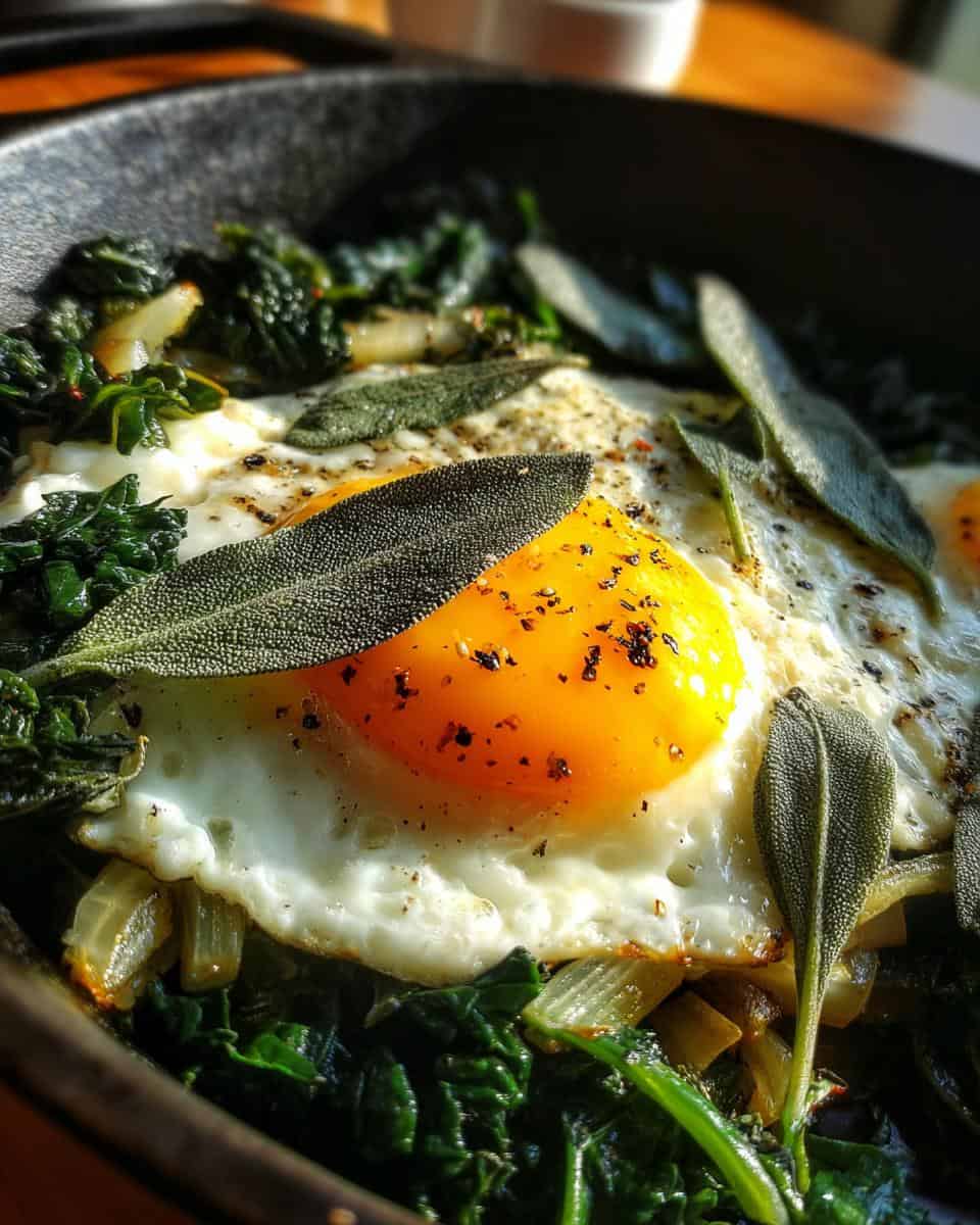 Leek & kale hash with sage fried eggs - detail 2