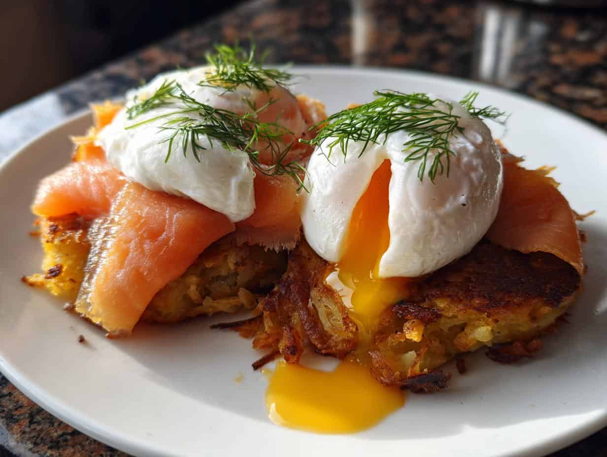 Perfect Poached Eggs with Smoked Salmon & Bubble & Squeak in 20 Minutes