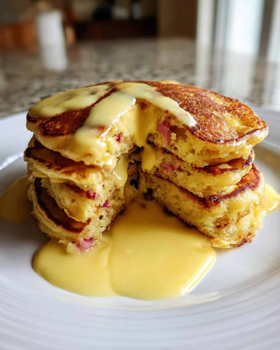 Rhubarb & custard fluffy pancakes - detail 1