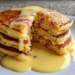 Rhubarb & custard fluffy pancakes