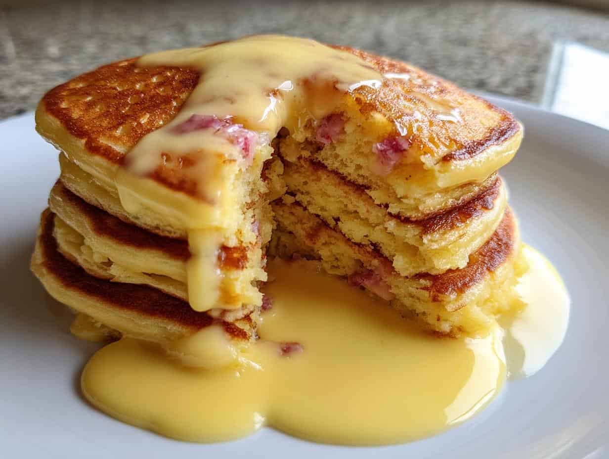 25-Minute Irresistible Rhubarb & Custard Fluffy Pancakes