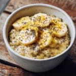 banana hack recipe for weight loss in a bowl with chia and lemon