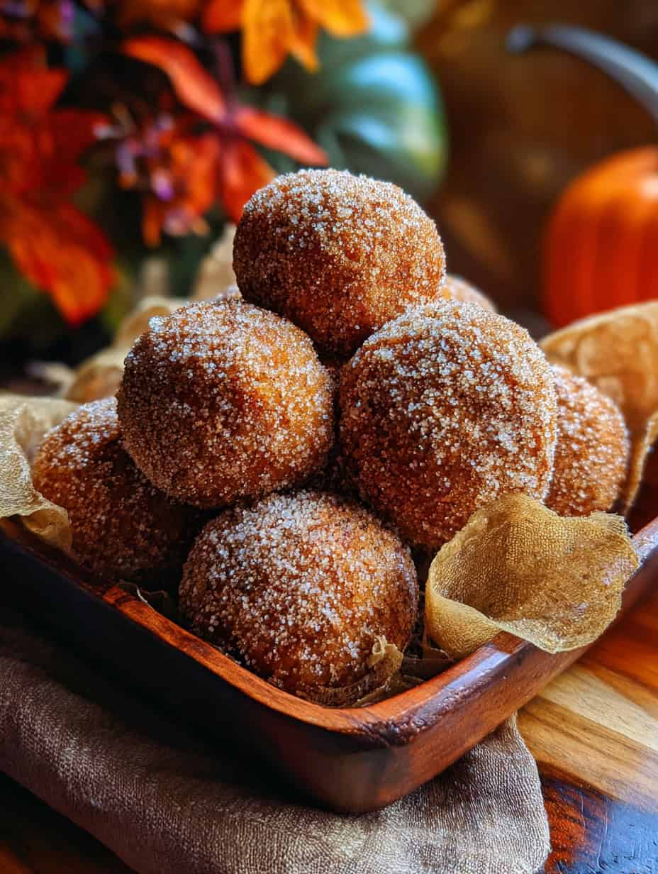 High Protein Pumpkin Spice Donut Holes on Fall Counter