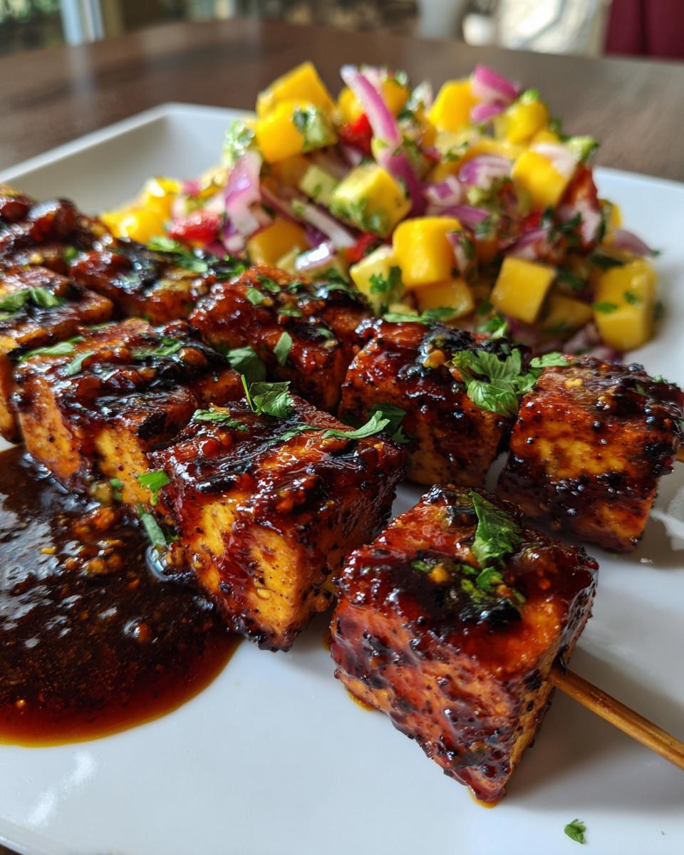 Chipotle Agrodolce Tofu Skewers with Avocado Mango Salsa - detail 1