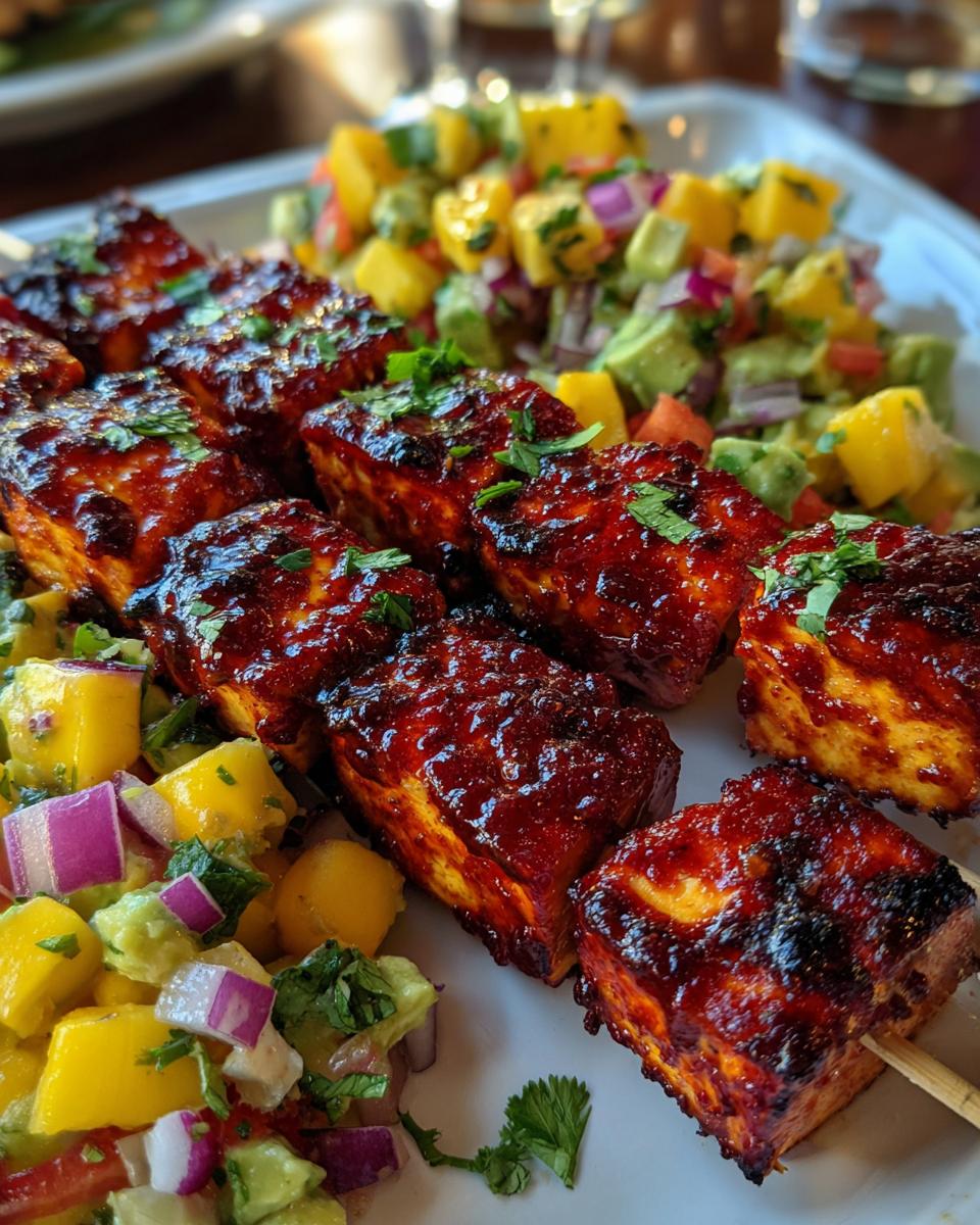 Chipotle Agrodolce Tofu Skewers with Avocado Mango Salsa - detail 2