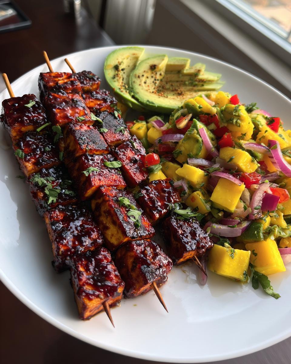 Chipotle Agrodolce Tofu Skewers with Avocado Mango Salsa - detail 3