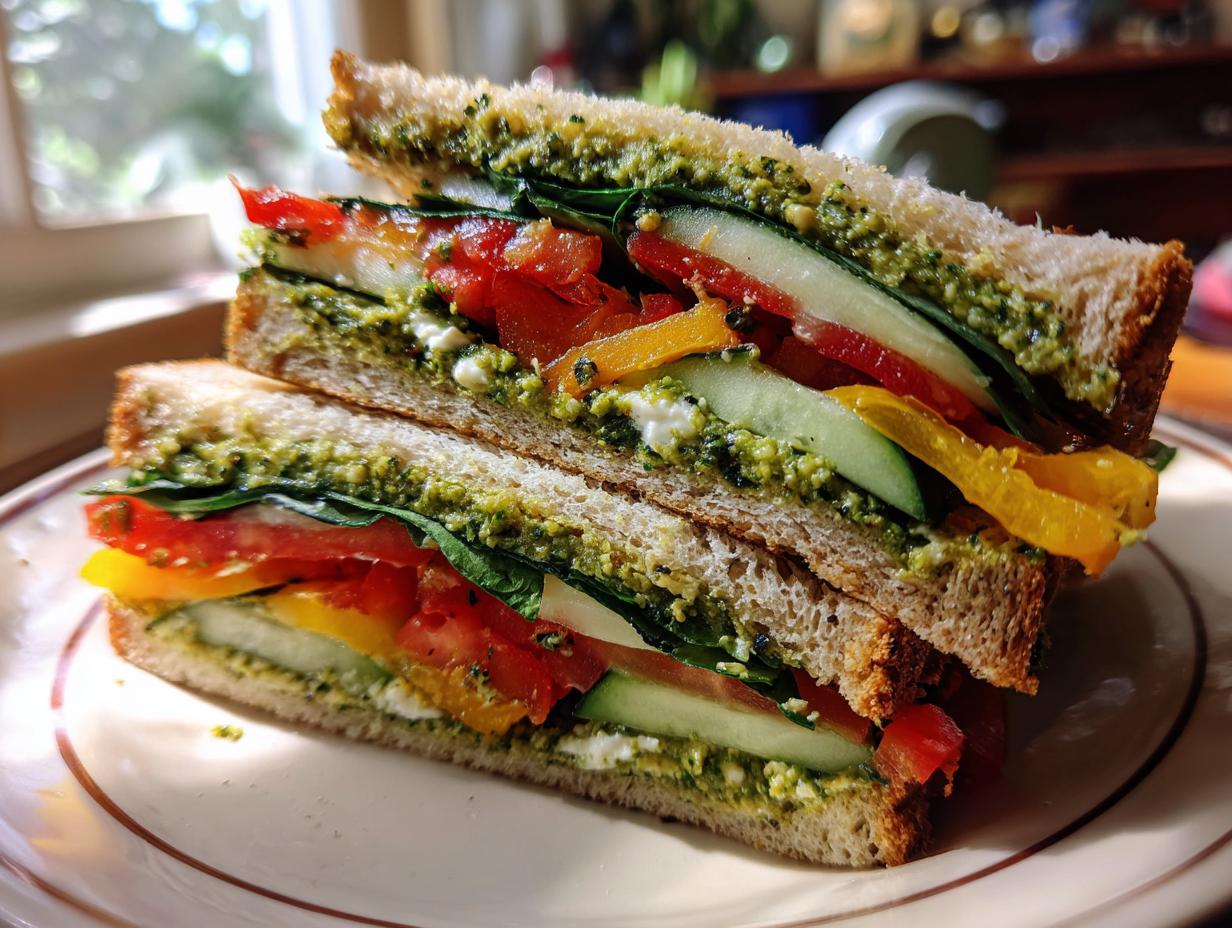 Hearty Pesto Veggie Sandwich: 5 Minute Lunch Win