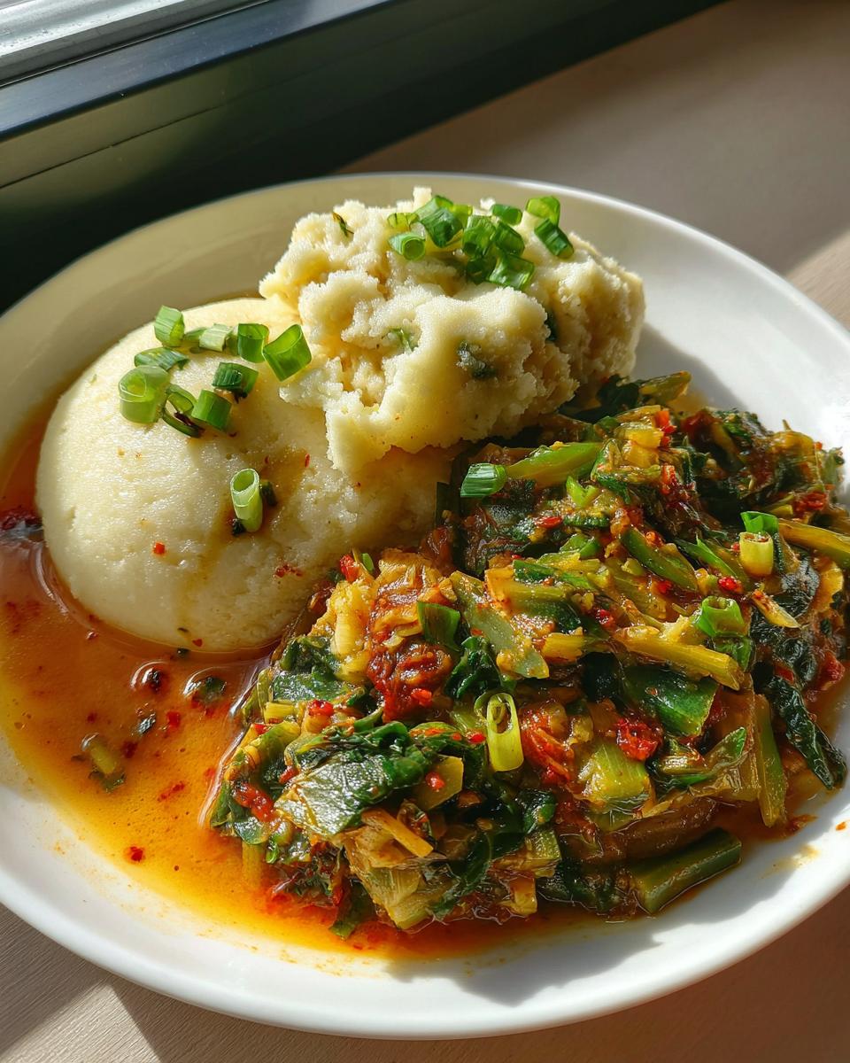 Simple Plantain Fufu And Okra Soup - detail 1