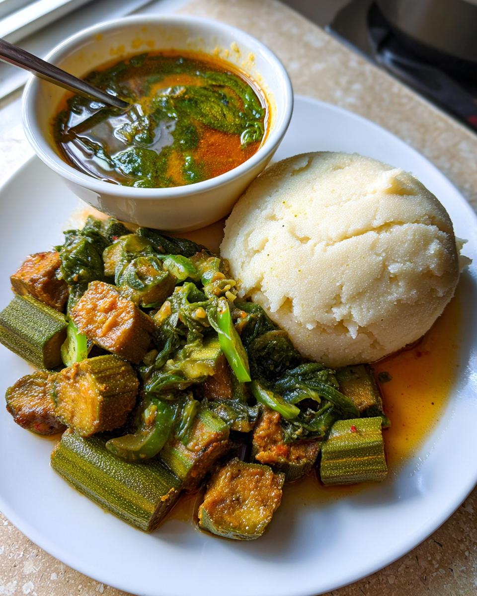 Simple Plantain Fufu And Okra Soup - detail 3
