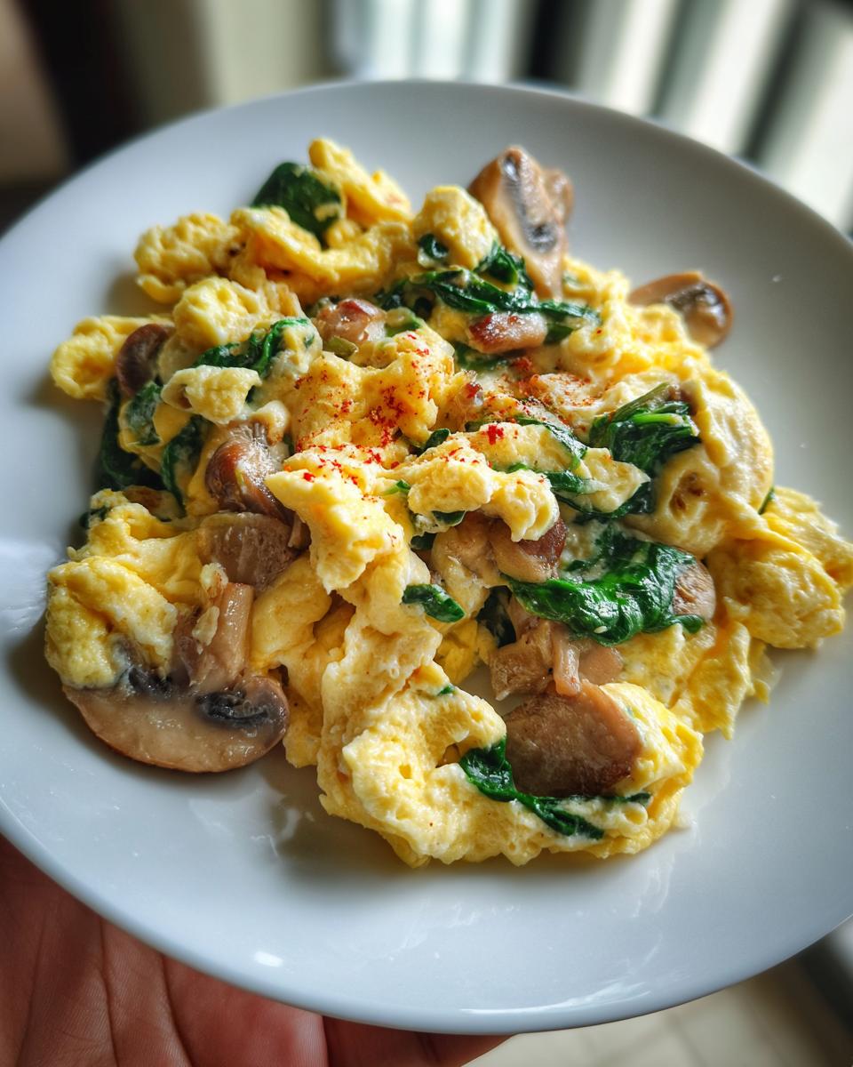 Fluffy Mushroom Spinach Scrambled Eggs - detail 1