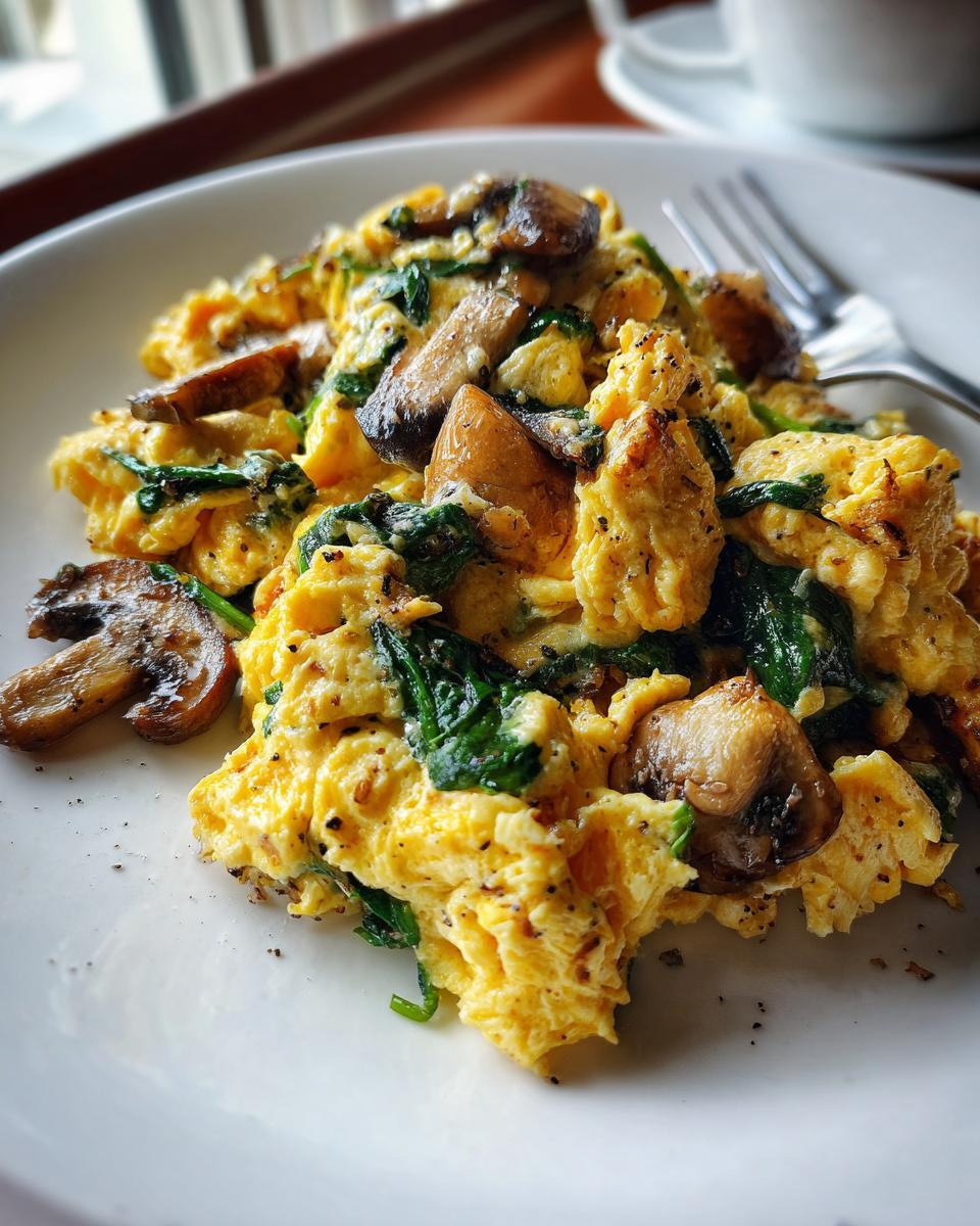 Fluffy Mushroom Spinach Scrambled Eggs - detail 2