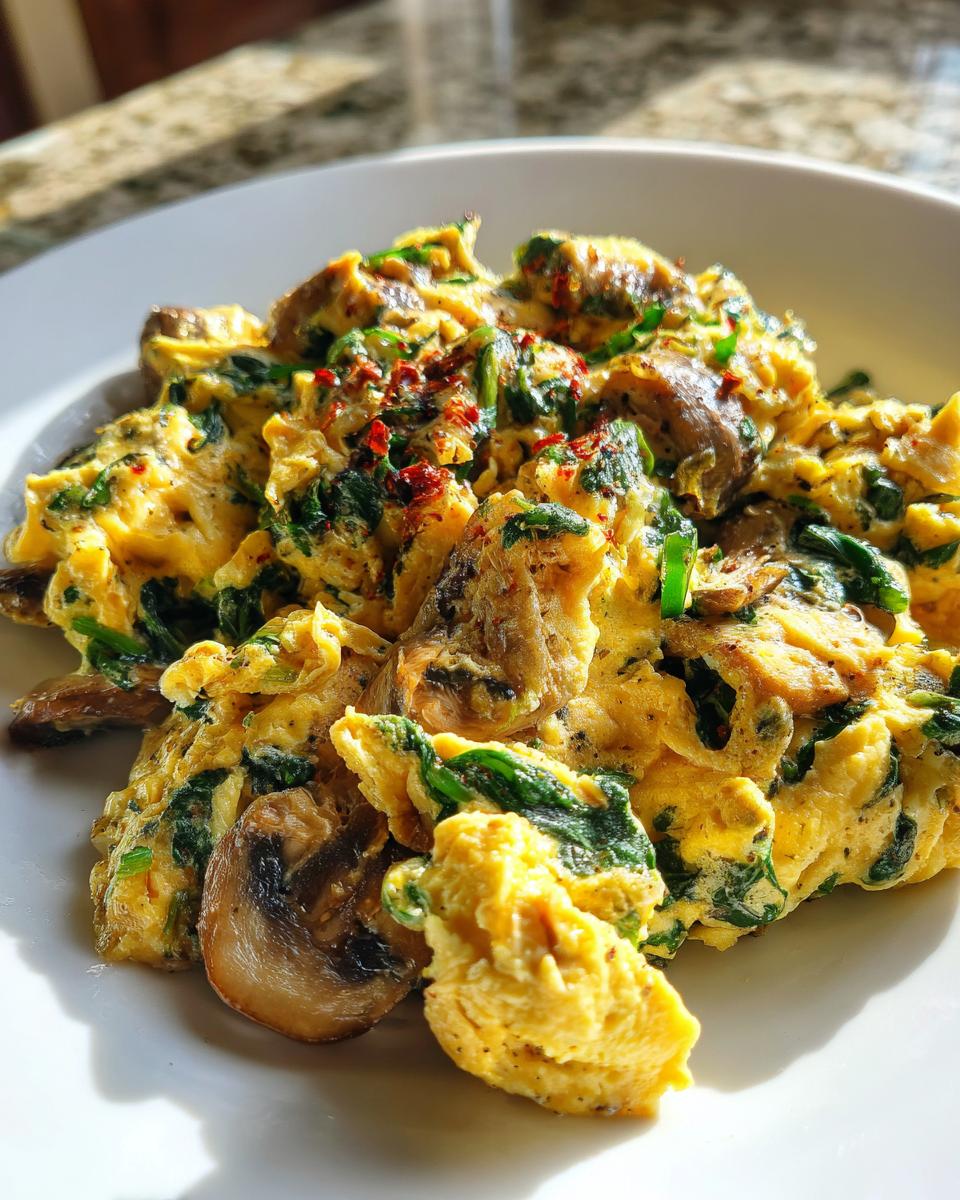 Fluffy Mushroom Spinach Scrambled Eggs - detail 3