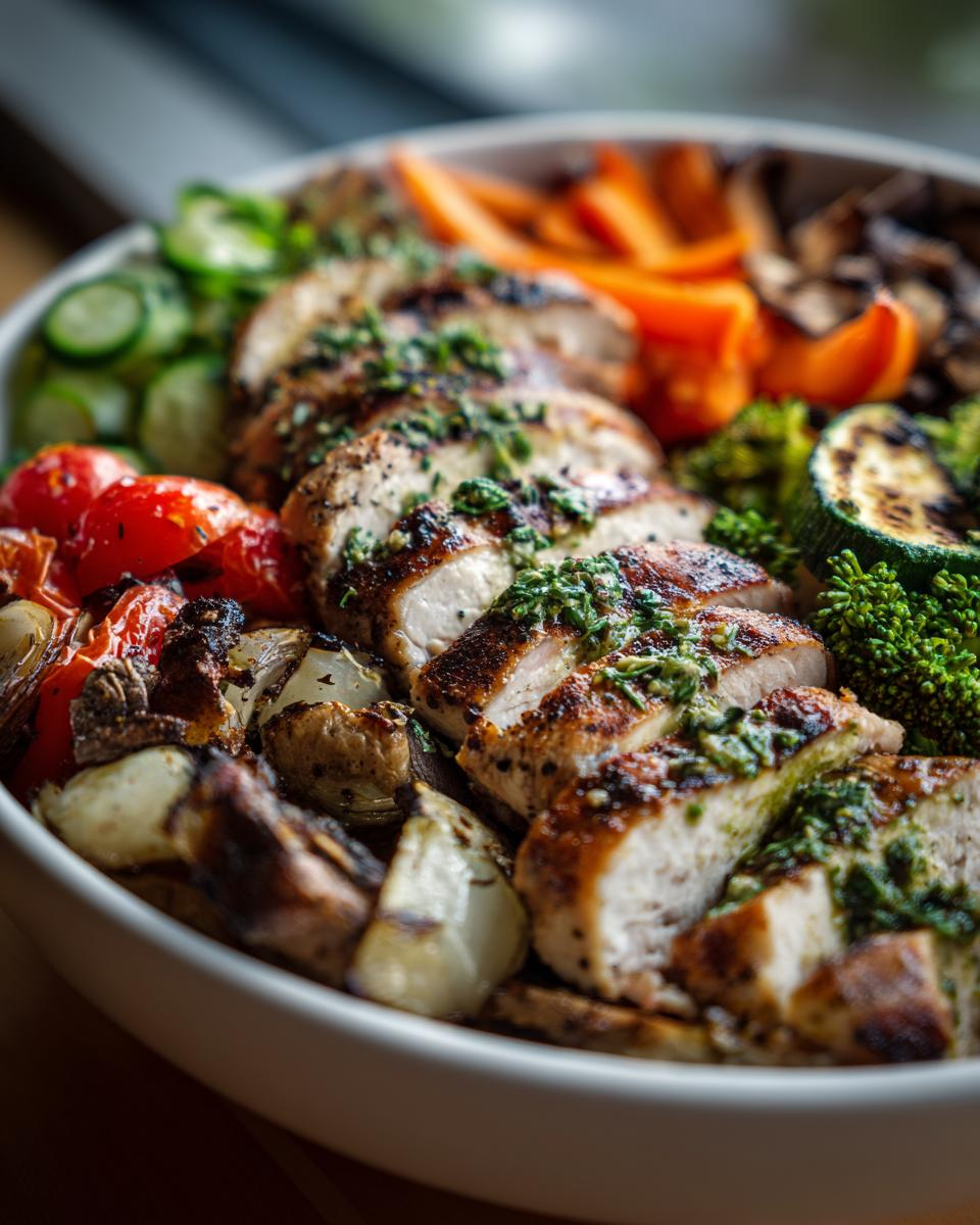 Fresh Grilled Chicken Bowls with Herbs and Veggies - detail 1
