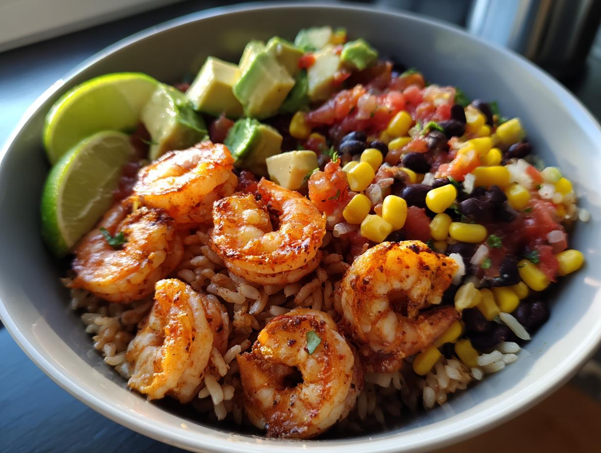 Devour 30-Minute Healthy Fiesta Shrimp Rice Bowl Tonight